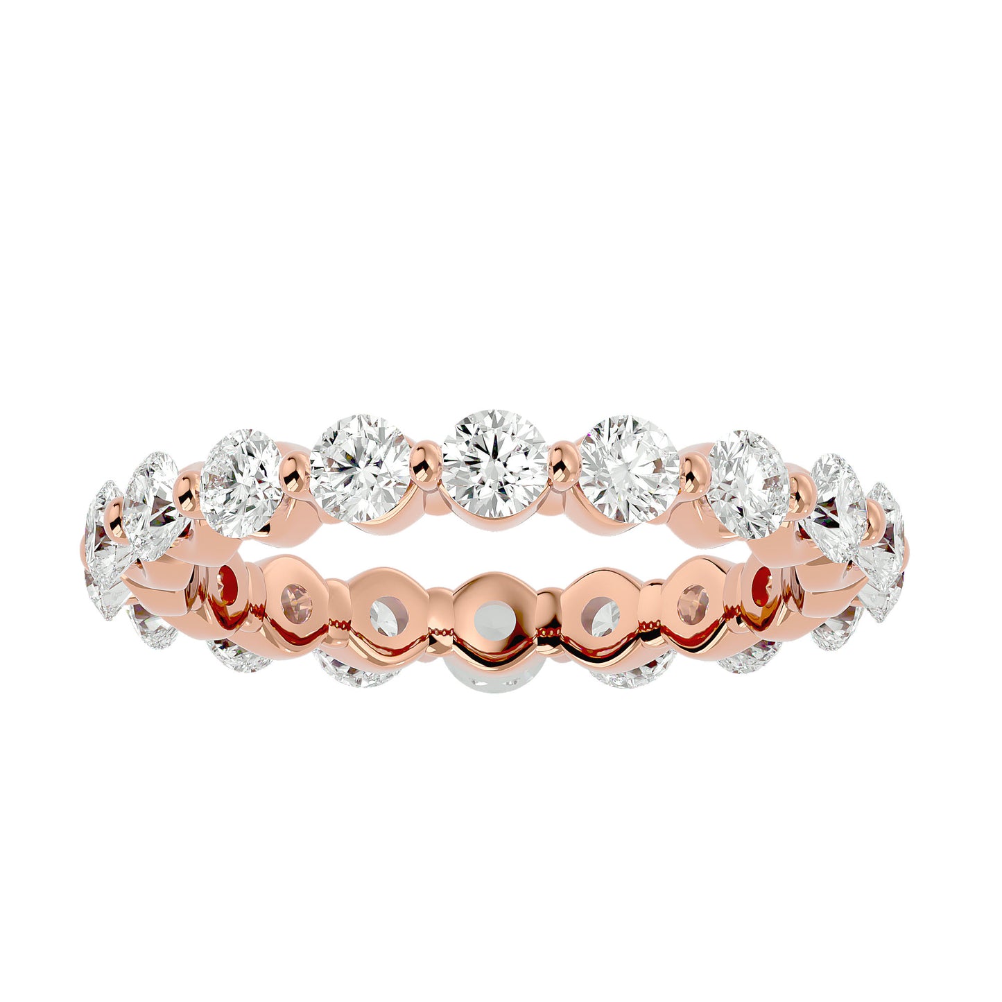 Floating prong diamond eternity ring