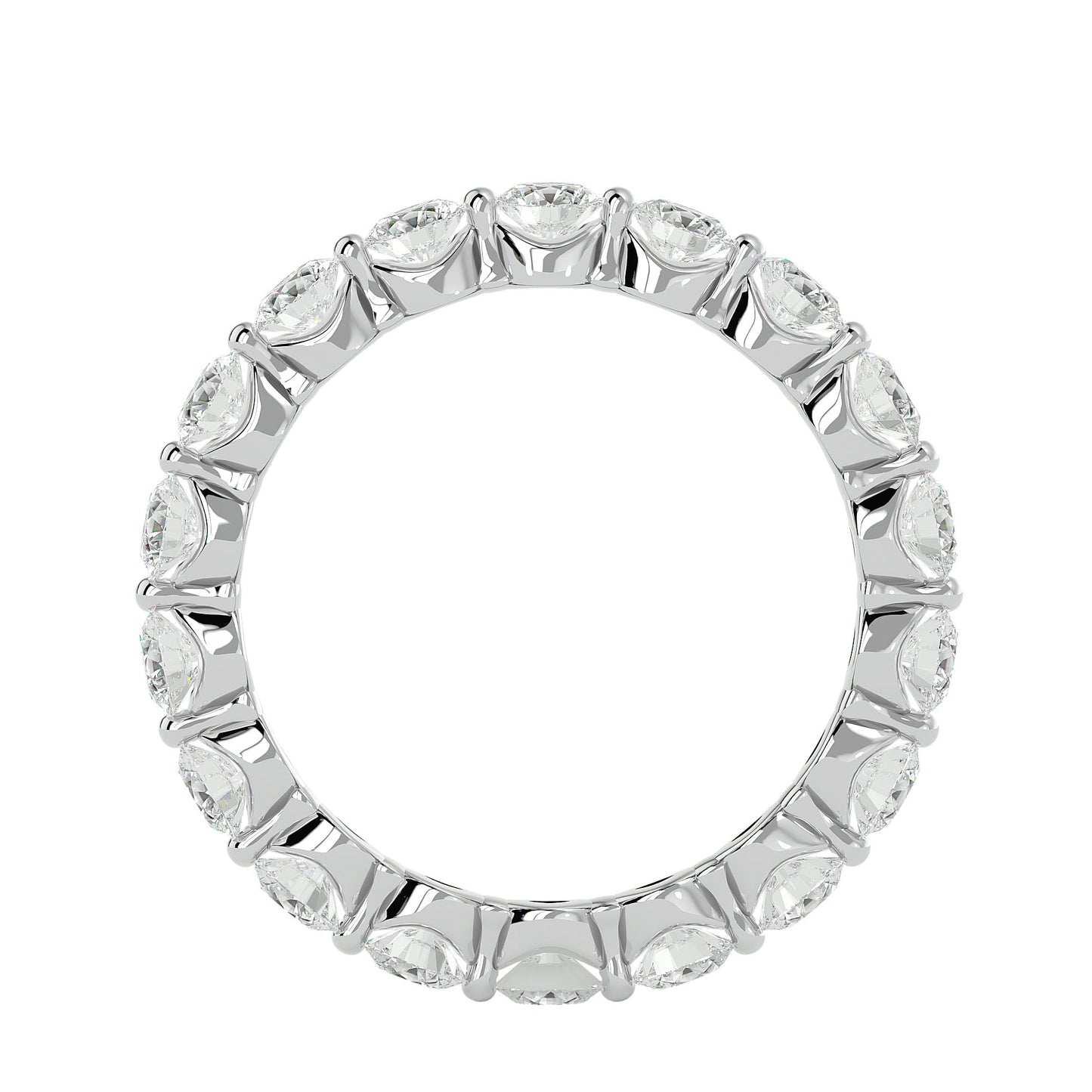 Floating prong diamond eternity ring