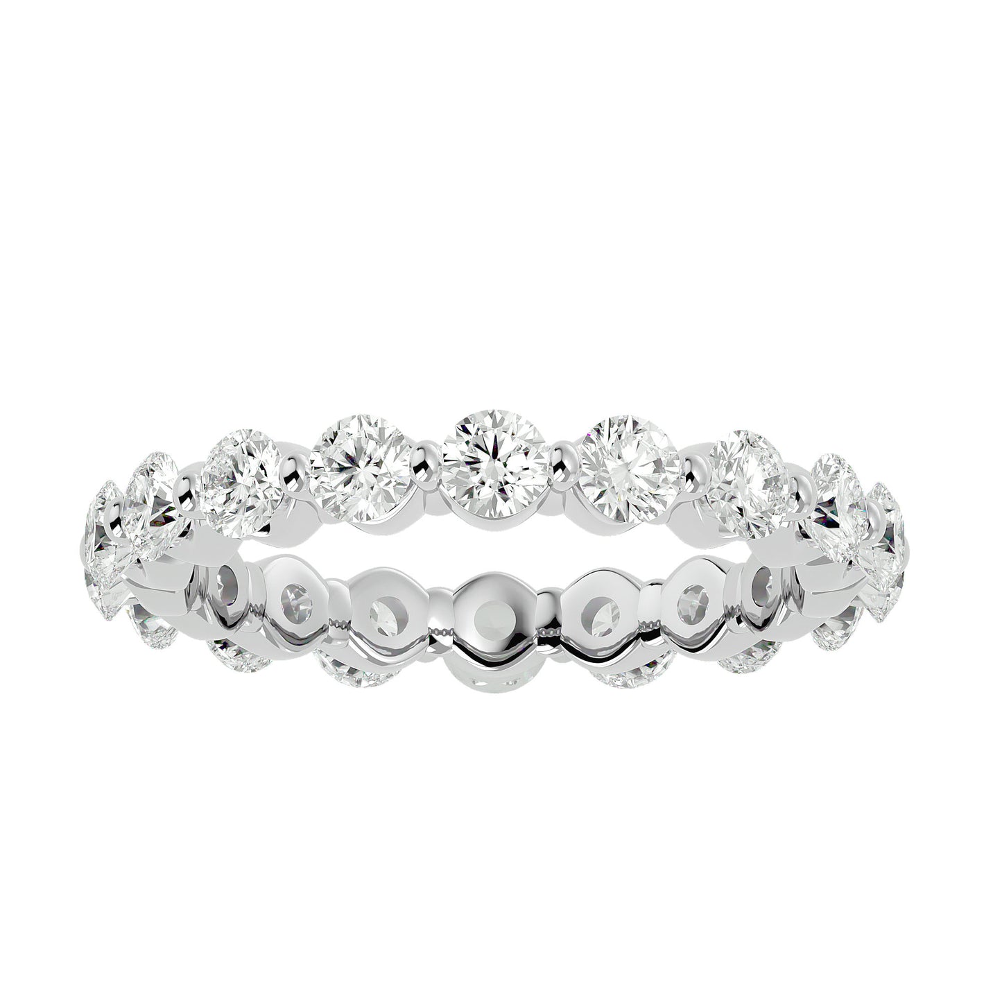 Floating prong diamond eternity ring