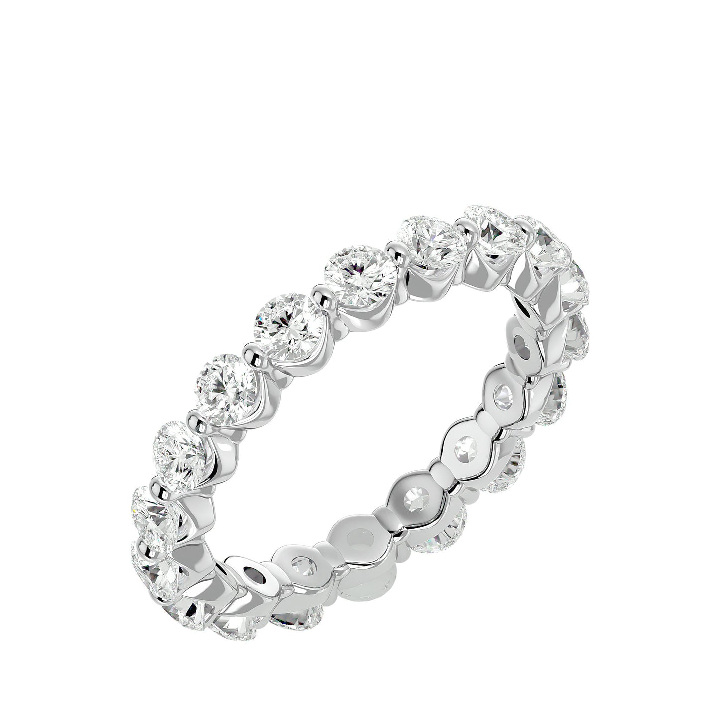 Floating prong diamond eternity ring