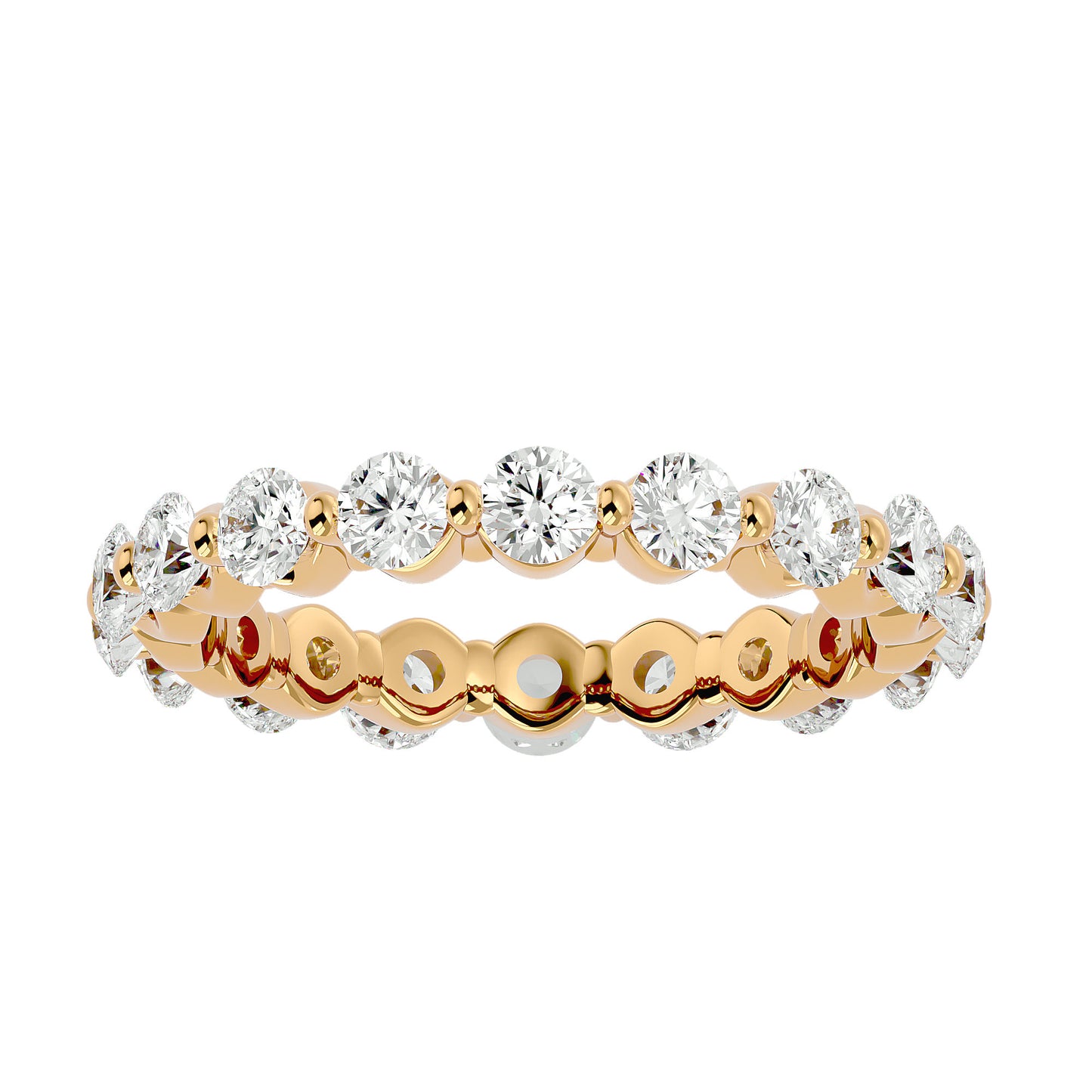 Floating prong diamond eternity ring