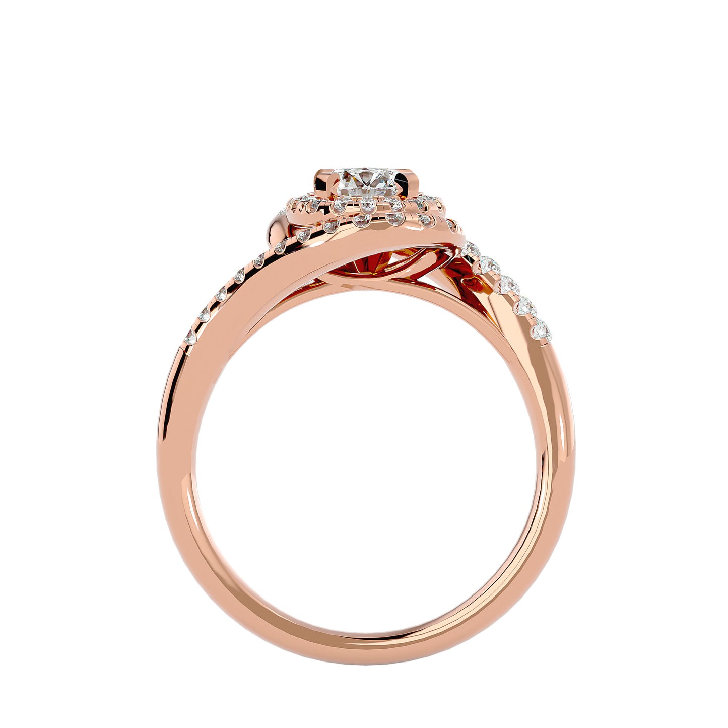 Twisted halo diamond engagement ring