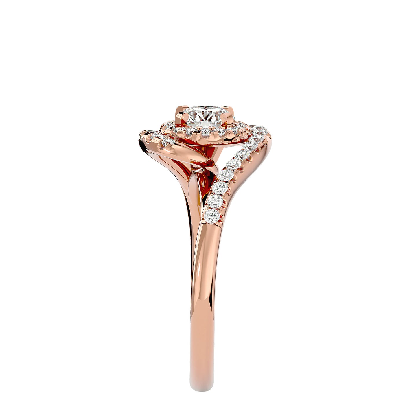 Twisted halo diamond engagement ring