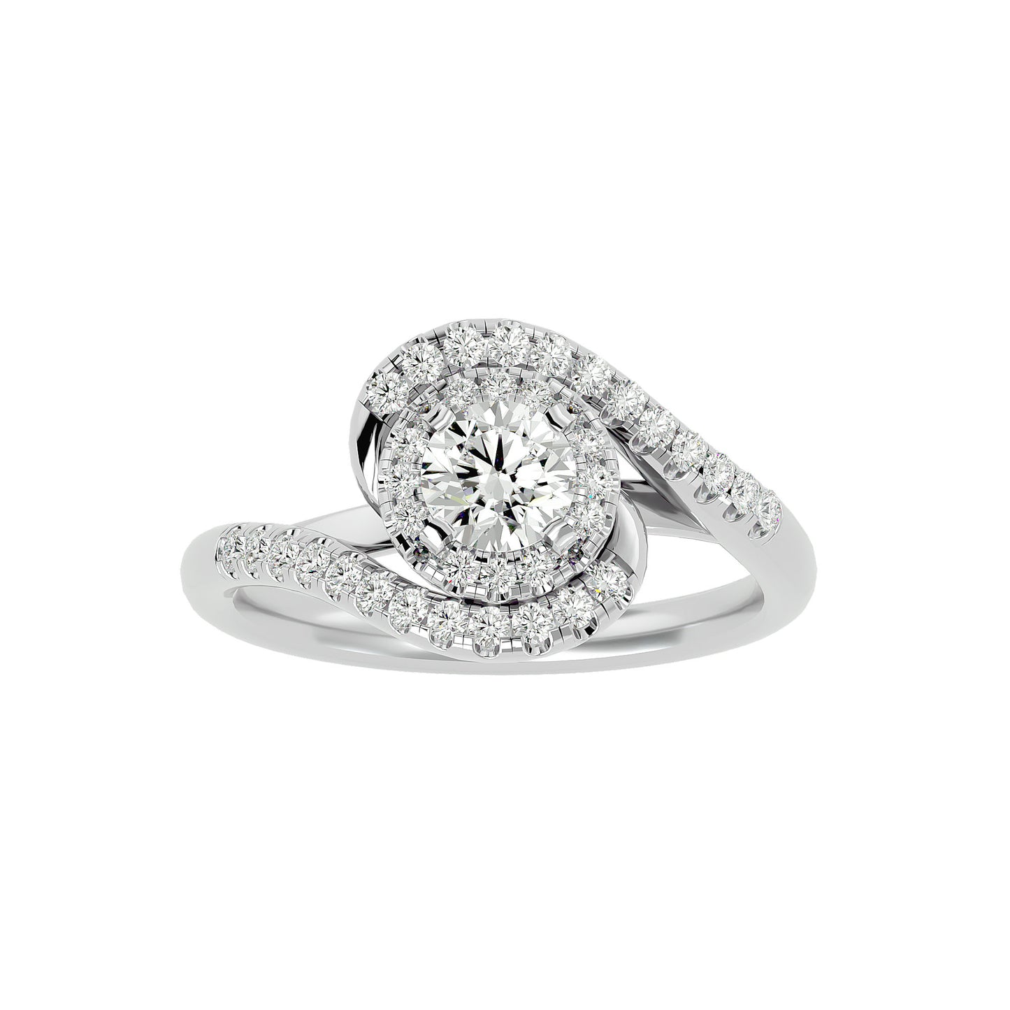 Twisted halo diamond engagement ring