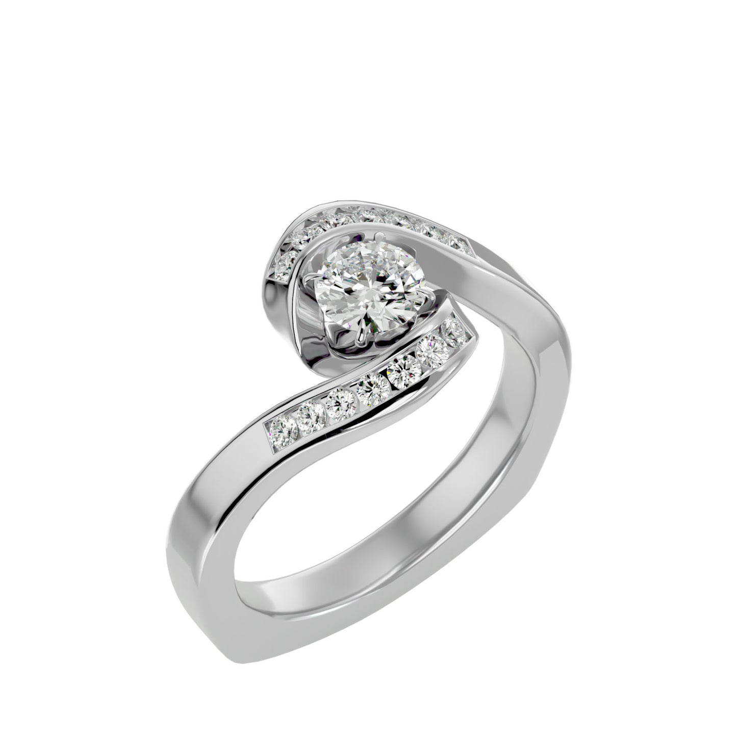 Bypass euro shank diamond engagement ring
