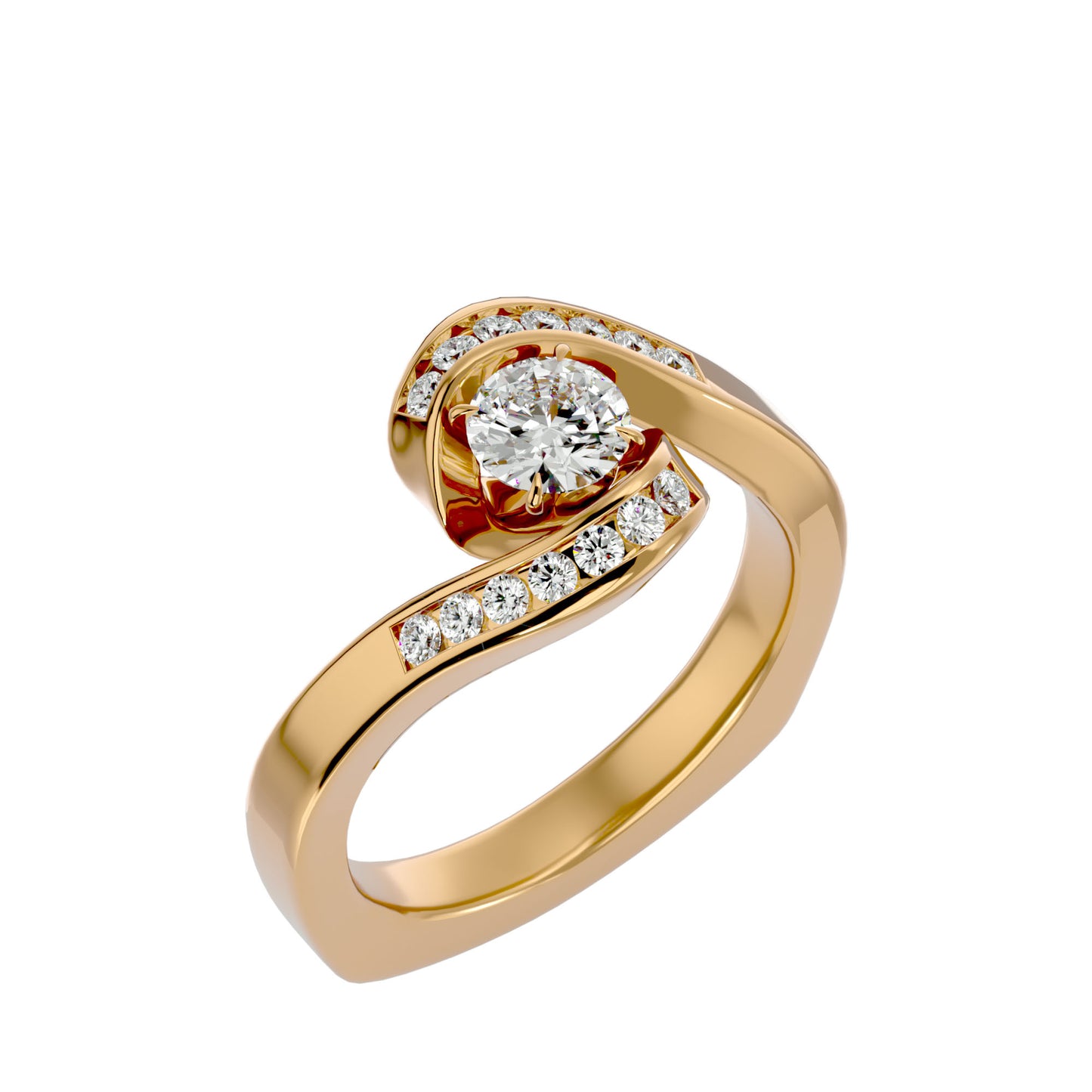 Bypass euro shank diamond engagement ring