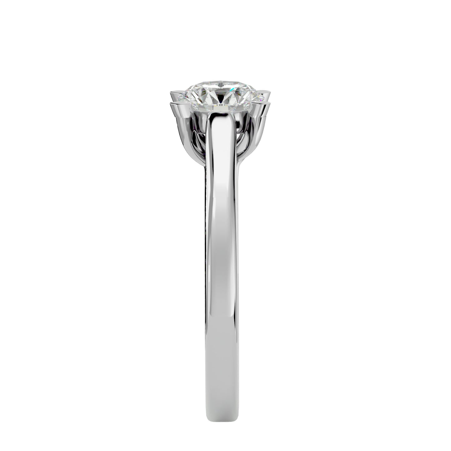 Bypass shank round diamond engagement ring